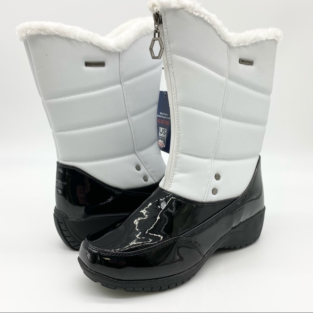 Khombu Delanie White Black Thermo Lite Boot Faux Fur Lined  9
